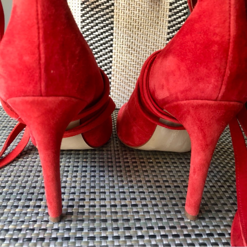 BCBGeneration Red Suede Ankle Wrap Heels - Picture 6 of 7